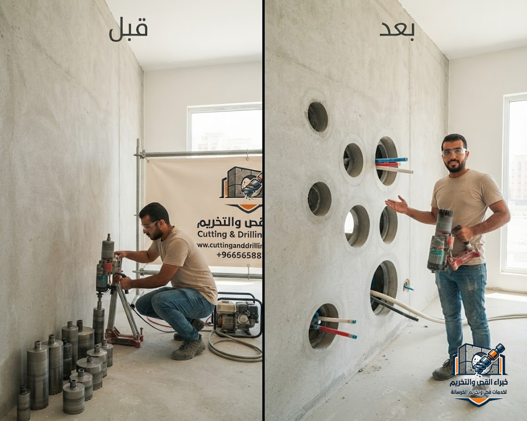 أفضل شركة تخريم خرسانة حي الحرازات جدة لتنفيذ فتحات السباكة والكهرباء والمكيفات بدقة